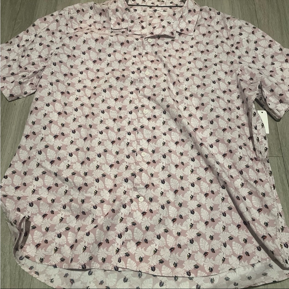 Amazon Essentials Men's Light Pink Leaf Print Shirt